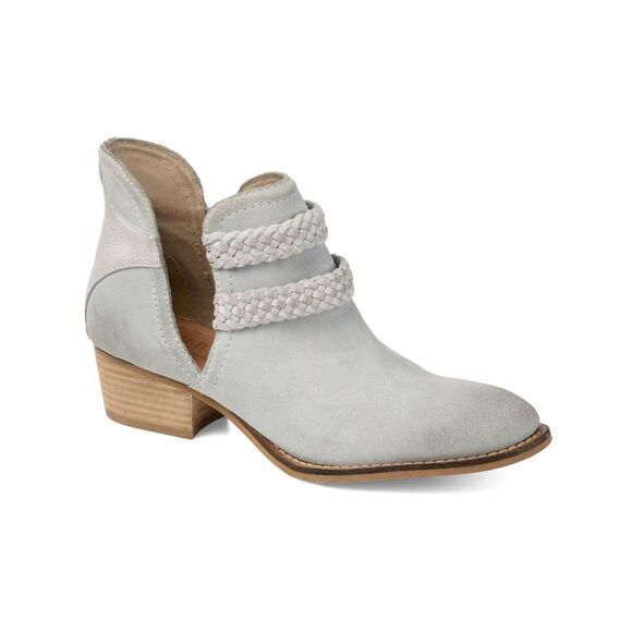 JOURNEE SIGNATURE Womens Gray Side Cutouts Bernice Almond Toe Block Heel Leather Booties